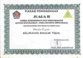Piagam Penghargaan Lomba Kebersihan dan Pertamanan Antar Kelurahan/Desa se Kota Singaraja Dalam Rangka Hut RI ke 70 Tahun 2015
