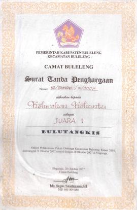 Surat Tanda Penghargaan pekan olahraga Kecamatan Buleleng tahun 2007