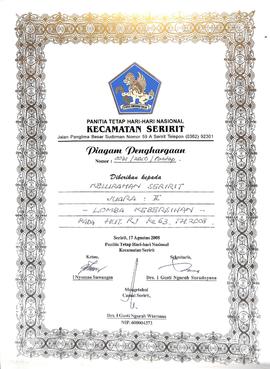Piagam penghargaan lomba kebersihan pada HUT RI ke 63 tahun 2008